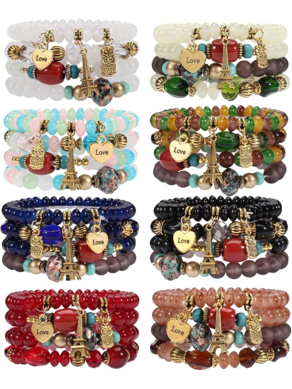 Boho Multilayer Tassel Charm Bracelets Set - Stackable Stretch Statement Jewelry